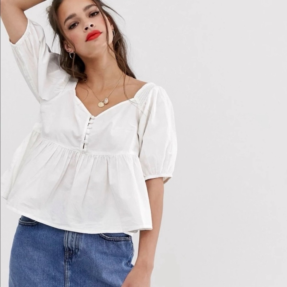Free People White Buttoned Blouse